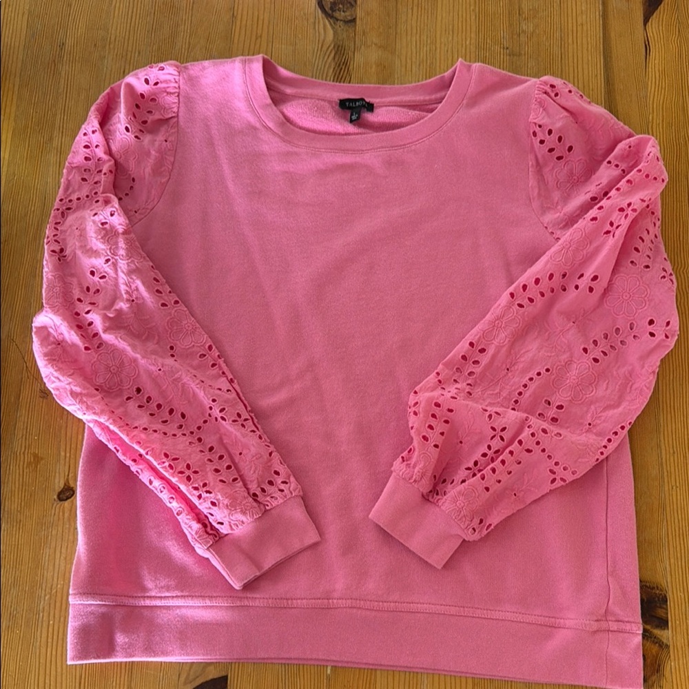 Talbots Pink Eyelet Sleeve Sweatshirt